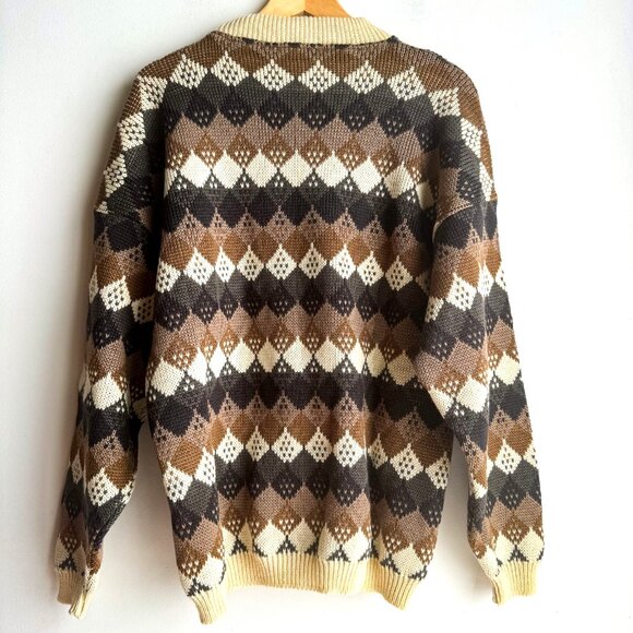 Vintage Perugini Made in England Geometric Print Wool Sweater L - Picture 5 of 5